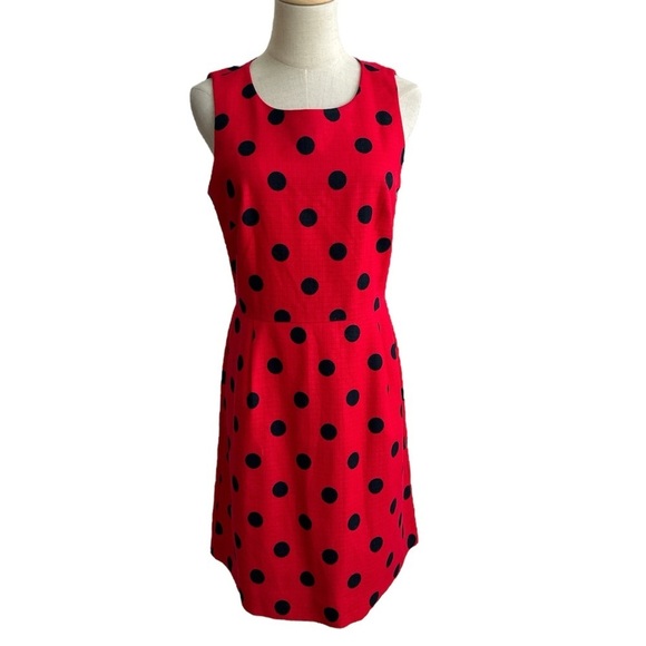 J. Crew Vibrant Red Mini Dress with Black Polka Dots - Picture 2 of 8
